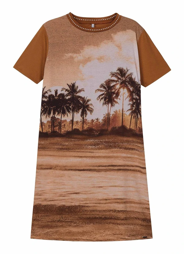 Marialícia - Vestido Feminino Curto Estampado Marrom