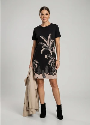 Marialícia - Vestido Feminino Curto Estampado Preto - MARIALÍCIA