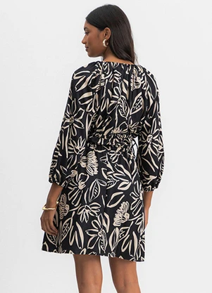 Essendi - Vestido Feminino Curto Floral Preto - ESSENDI
