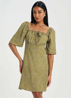 Marialícia - Vestido Feminino Curto Floral Verde - MARIALÍCIA