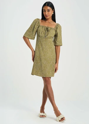 Marialícia - Vestido Feminino Curto Floral Verde - MARIALÍCIA