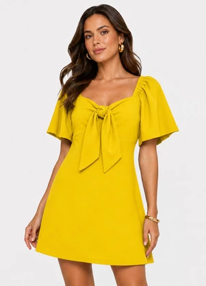 Infinita Cor - Vestido Feminino Curto Malha Visco Amarelo - INFINITA COR