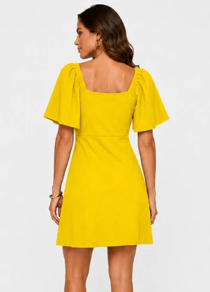 Infinita Cor - Vestido Feminino Curto Malha Visco Amarelo - INFINITA COR