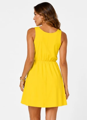 Infinita Cor - Vestido Feminino Curto Malha Visco Amarelo - INFINITA COR