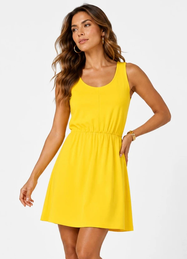 Infinita Cor - Vestido Feminino Curto Malha Visco Amarelo