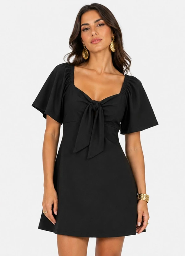 Infinita Cor - Vestido Feminino Curto Malha Visco Classic Preto