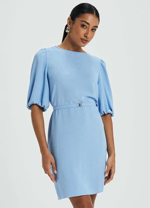 Marialícia - Vestido Feminino Curto Manga Bufante Azul - MARIALÍCIA