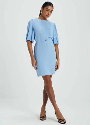 Marialícia - Vestido Feminino Curto Manga Bufante Azul - MARIALÍCIA
