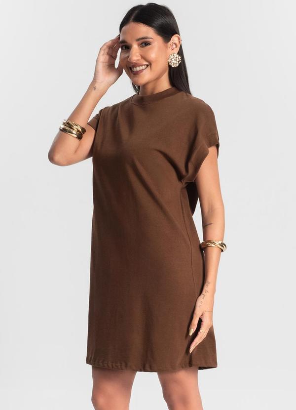Rovitex - Vestido Feminino Curto Meia Malha Marrom