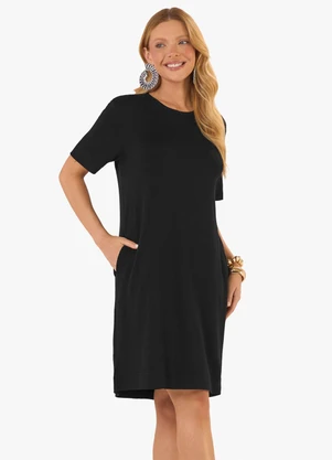 Rovitex - Vestido Feminino Curto Molecotton Viscose Preto - ROVITEX
