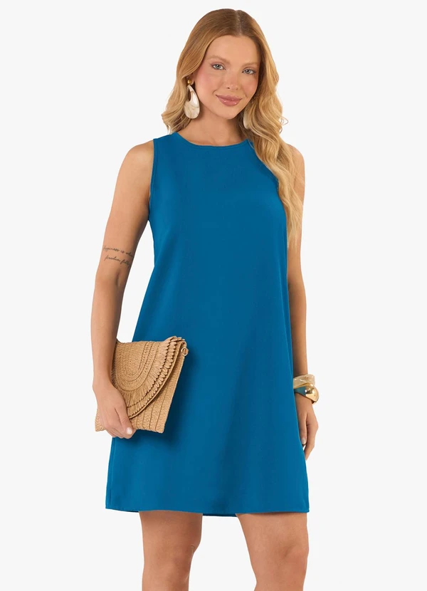 Rovitex - Vestido Feminino Curto Tecido Twill Azul