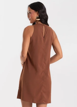 Rovitex - Vestido Feminino Curto Tecido Twill Marrom - ROVITEX
