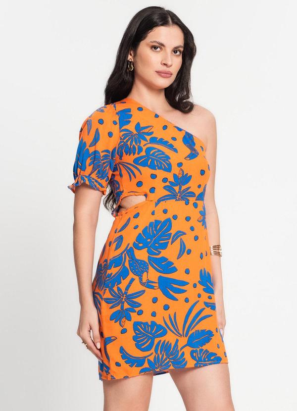 Select - Vestido Feminino Curto um Ombro Só Laranja