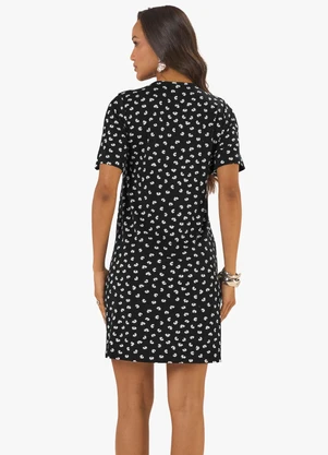 Rovitex - Vestido Feminino Curto Visco Maquinetado Preto - ROVITEX