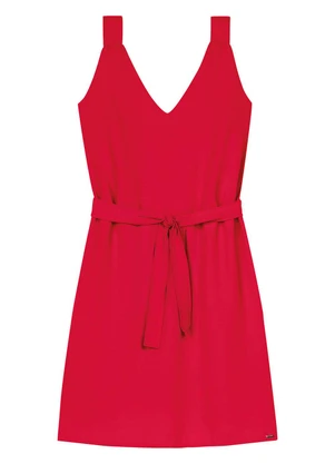 Marialícia - Vestido Feminino Decote V com Amarração Vermelho - MARIALÍCIA