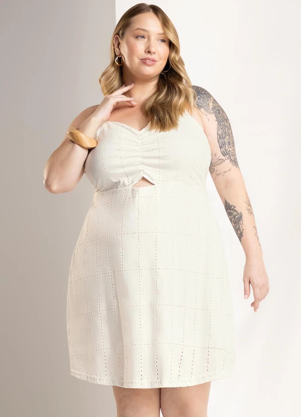 Marialícia - Vestido Feminino em Algodão Bege