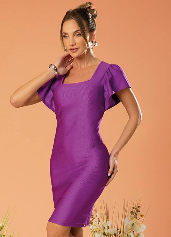 Gris - Vestido Feminino em Canelado Manga Solta Roxo