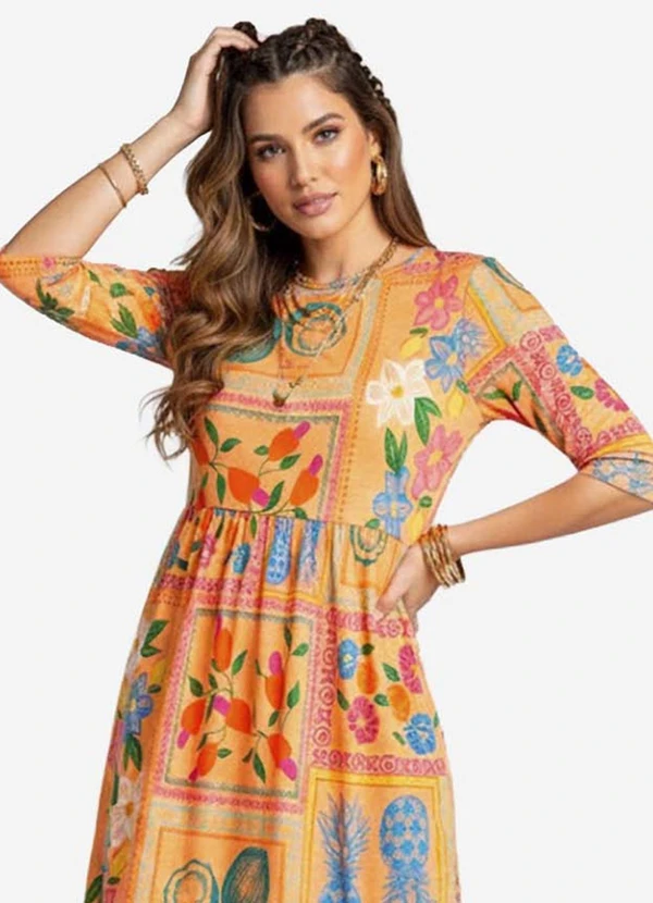 Infinita Cor - Vestido Feminino em Molecotton Laranja 3