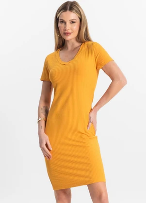 Rovitex - Vestido Feminino em Ribana Canelada Amarelo - ROVITEX