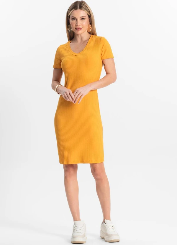 Rovitex - Vestido Feminino em Ribana Canelada Amarelo 3
