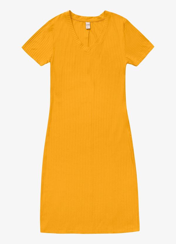 Rovitex - Vestido Feminino em Ribana Canelada Amarelo 4