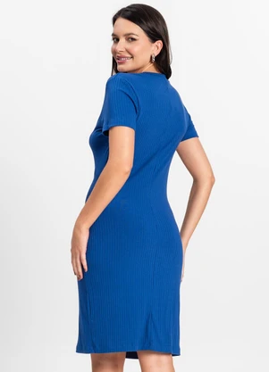 Rovitex - Vestido Feminino em Ribana Canelada Azul - ROVITEX