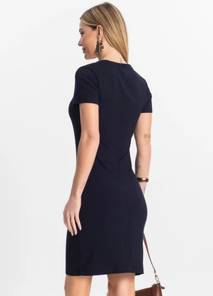 Rovitex - Vestido Feminino em Ribana Canelada Azul - ROVITEX
