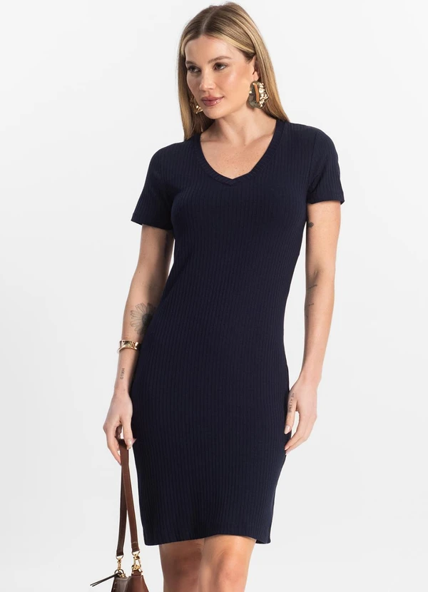 Rovitex - Vestido Feminino em Ribana Canelada Azul