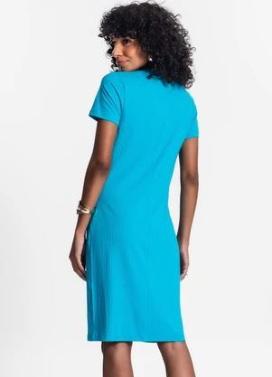 Rovitex - Vestido Feminino em Ribana Canelada Azul - ROVITEX