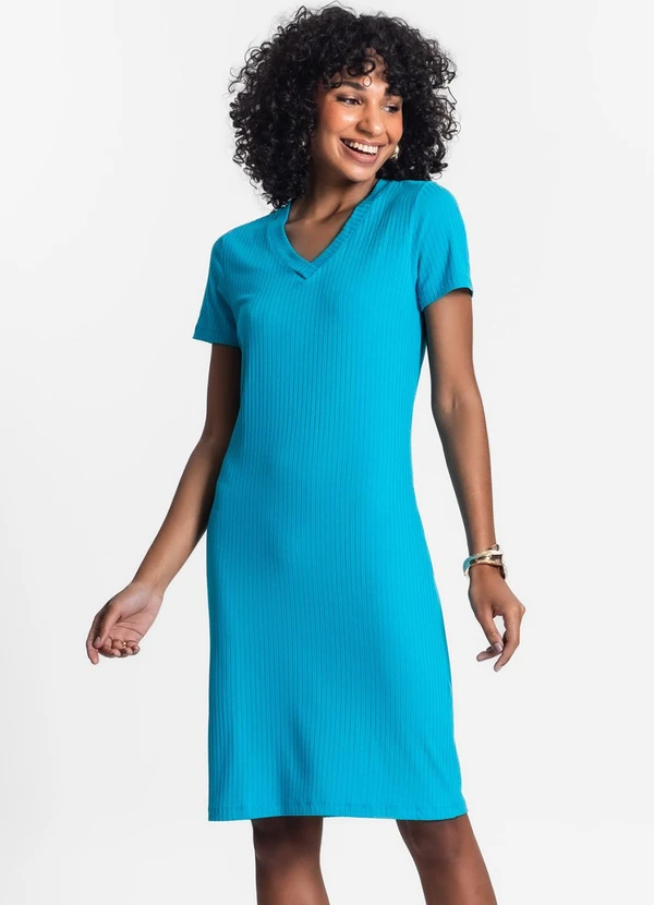 Rovitex - Vestido Feminino em Ribana Canelada Azul
