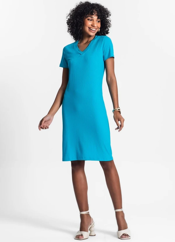 Rovitex - Vestido Feminino em Ribana Canelada Azul 3