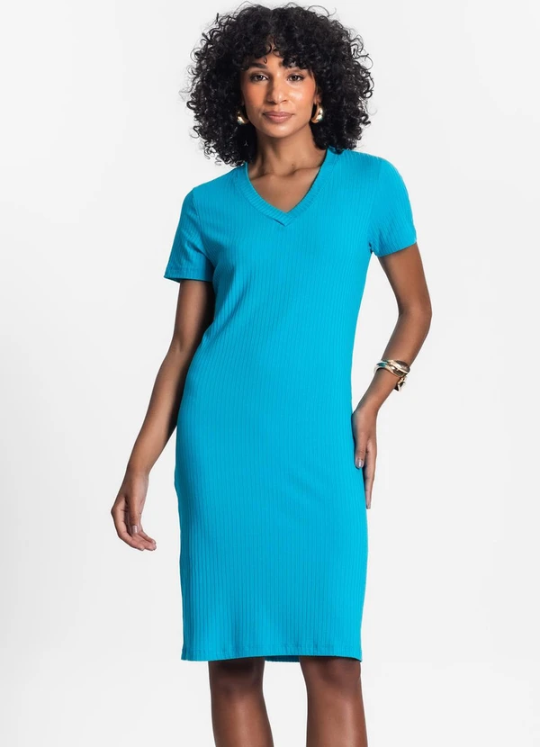 Rovitex - Vestido Feminino em Ribana Canelada Azul 4