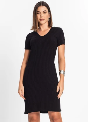 Rovitex - Vestido Feminino em Ribana Canelada Preto - ROVITEX