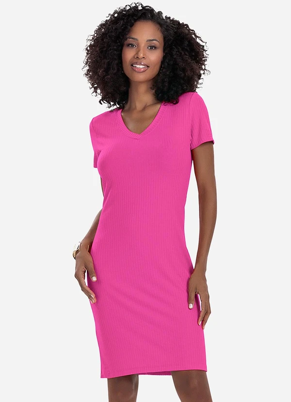 Rovitex - Vestido Feminino em Ribana Canelada Rosa