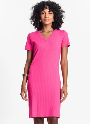 Rovitex - Vestido Feminino em Ribana Canelada Rosa - ROVITEX