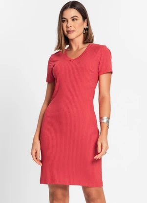 Rovitex - Vestido Feminino em Ribana Canelada Vermelho - ROVITEX