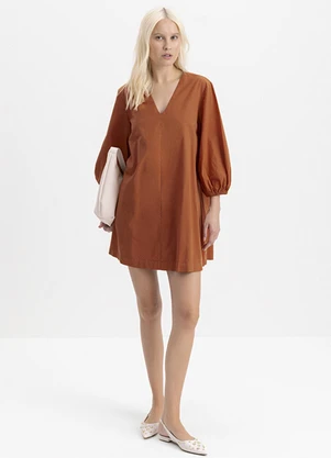 Essendi - Vestido Feminino em Tricoline Madhi Marrom - ESSENDI
