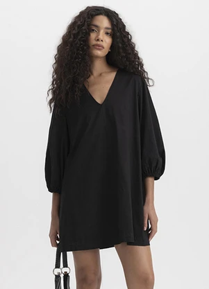 Essendi - Vestido Feminino em Tricoline Madhi Preto - ESSENDI