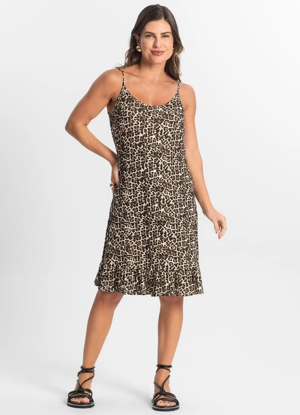 Select - Vestido Feminino Estampado Bege