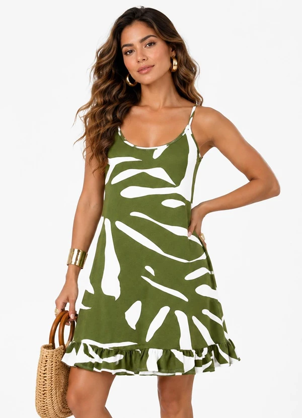 Select - Vestido Feminino Estampado Bege