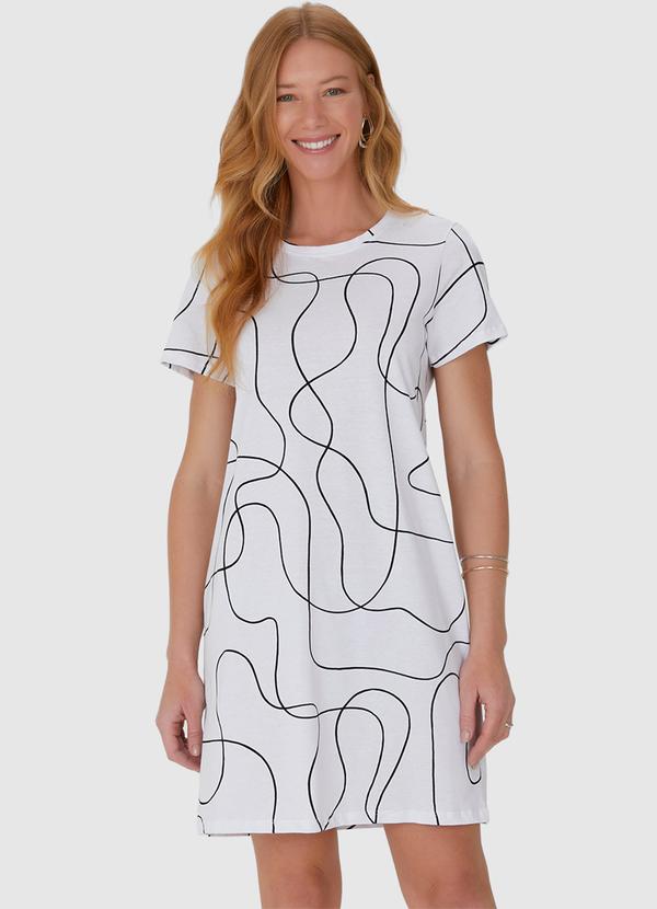 Malwee - Vestido Feminino Estampado em Algodão Off White