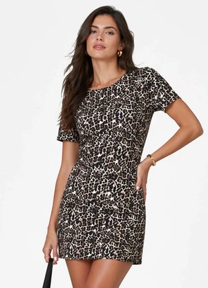 Select - Vestido Feminino Estampado Gola Redonda Bege - SELECT