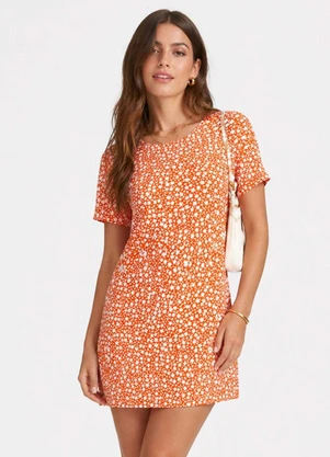 Select - Vestido Feminino Estampado Gola Redonda Laranja - SELECT