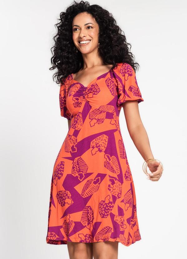 Rovitex - Vestido Feminino Estampado Laranja