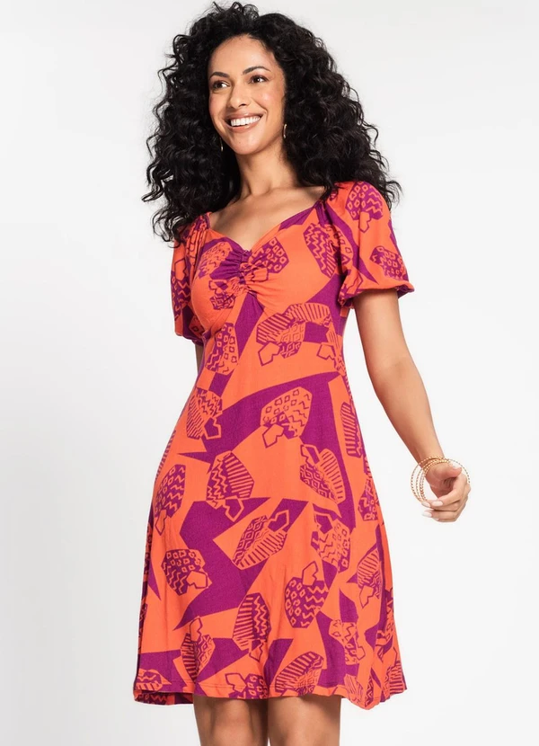 Rovitex - Vestido Feminino Estampado Laranja