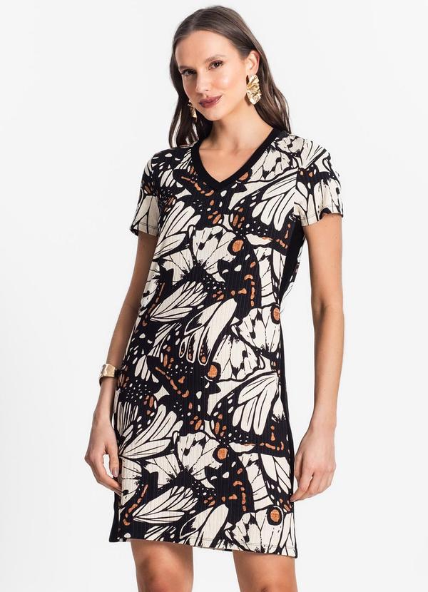 Rovitex - Vestido Feminino Estampado Preto