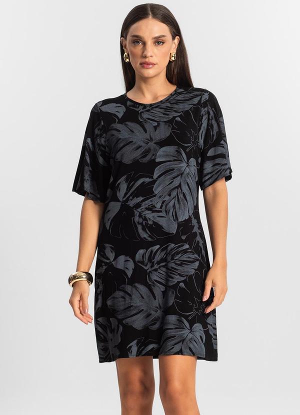 Rovitex - Vestido Feminino Estampado Preto