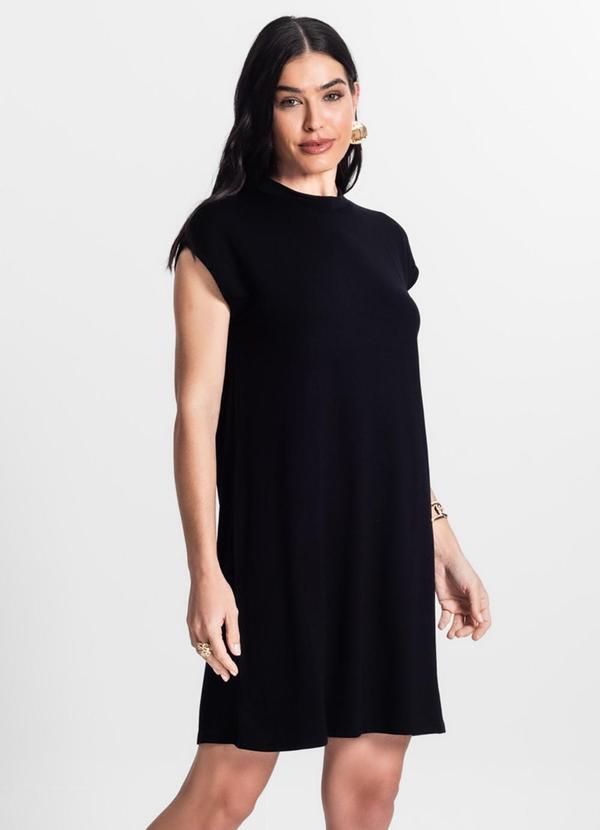 Infinita Cor - Vestido Feminino Gola Alta Preto