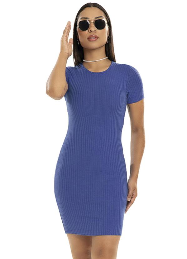 Habana - Vestido Feminino Justo em Tecido Canelado Azul 1