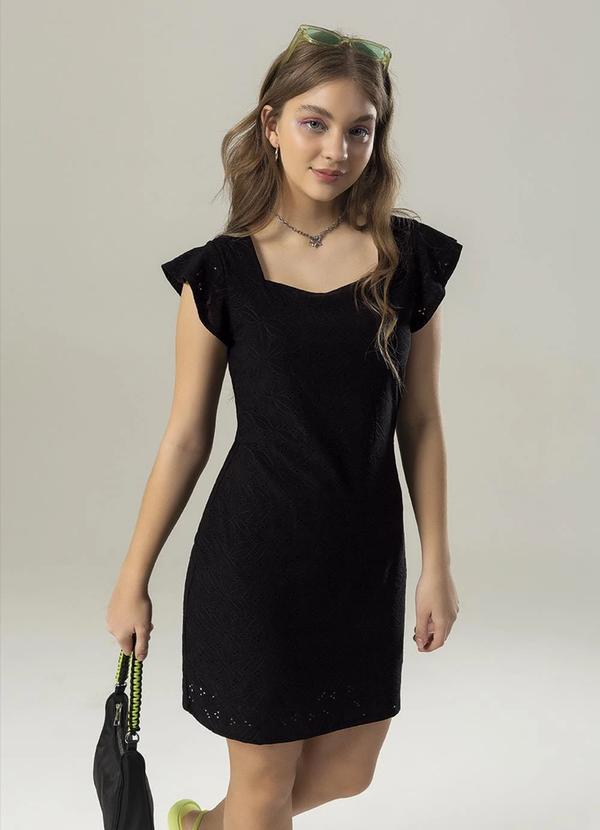 Bjoe - Vestido Feminino Juvenil Babado na Manga Preto